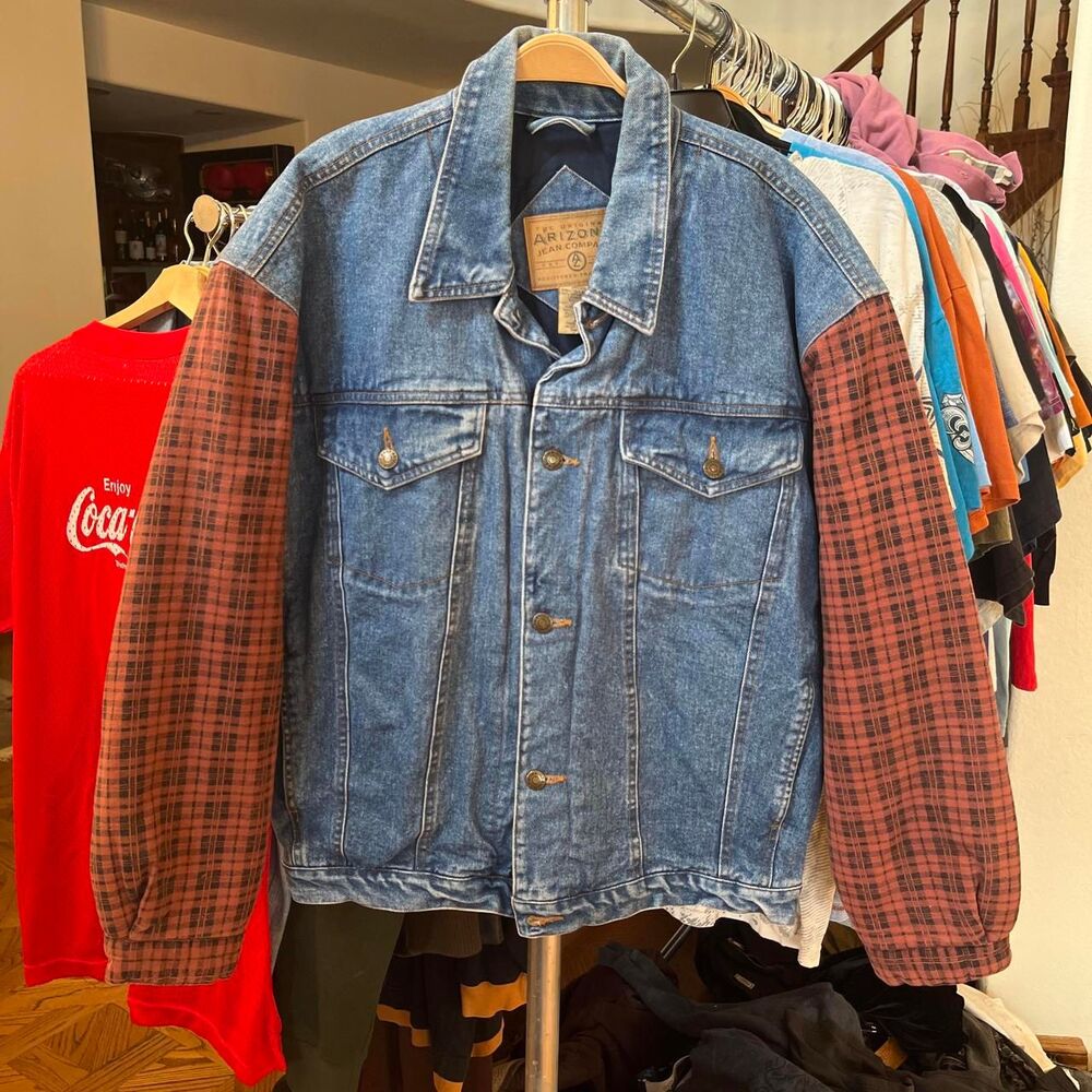 Vintage 90s Arizona Jean Co Jean Jacket Striped Sleeve Jacket!